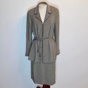St. John Gray Knit Shirt Suit with Belted Blazer